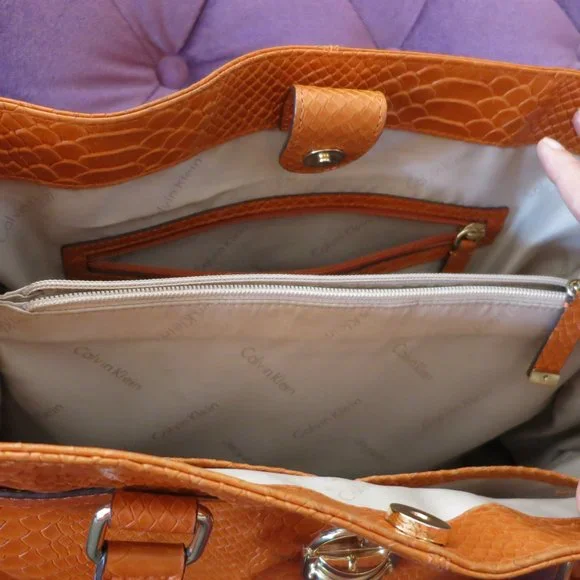 Calvin Klein Leather Bag, Orange Crocodile pattern - Picture 4 of 11